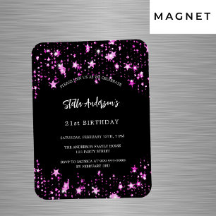 Magnet Flexible fête d'anniversaire noir rose étoiles invitation d