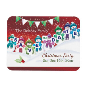 Magnet Flexible Fête de Noël, Sauvez la Date, Jolly Snowmen