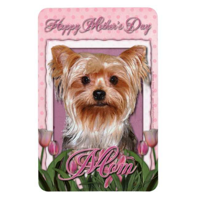 Magnet Flexible Fête des mères - Tulipes roses - Yorkshire Terrier (Vertical)