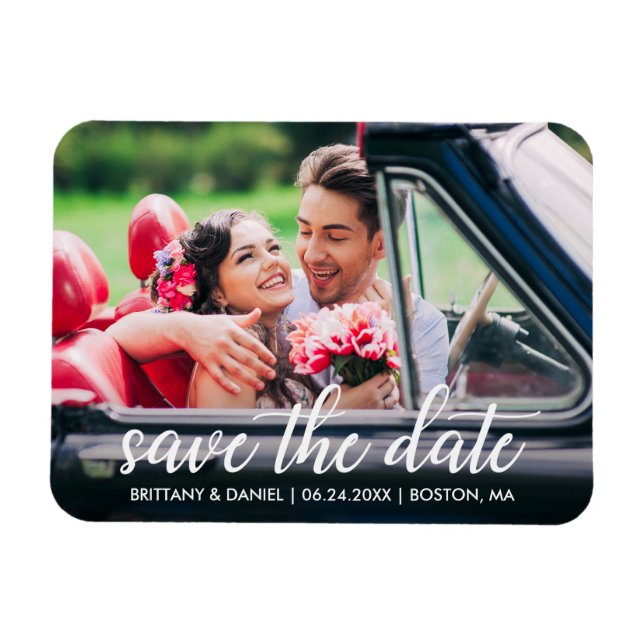 Magnet Flexible Fiançailles Modern Script Enregistrer La Date Phot (Horizontal)
