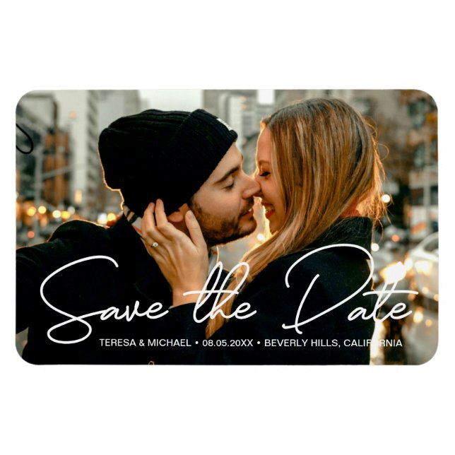 Magnet Flexible Fiançailles Photo Modern Enregistrer la date Scrip (Horizontal)