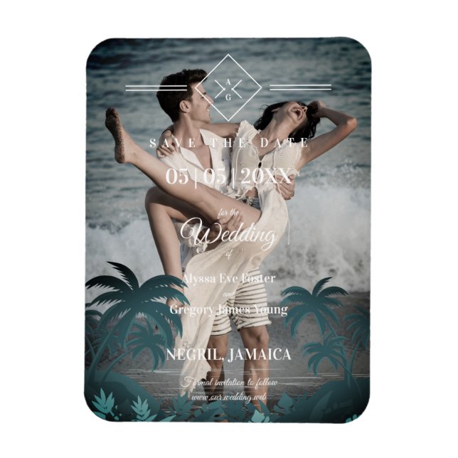 Magnet Flexible Fiançailles photo personnalisé Palm Tree Beach (Vertical)