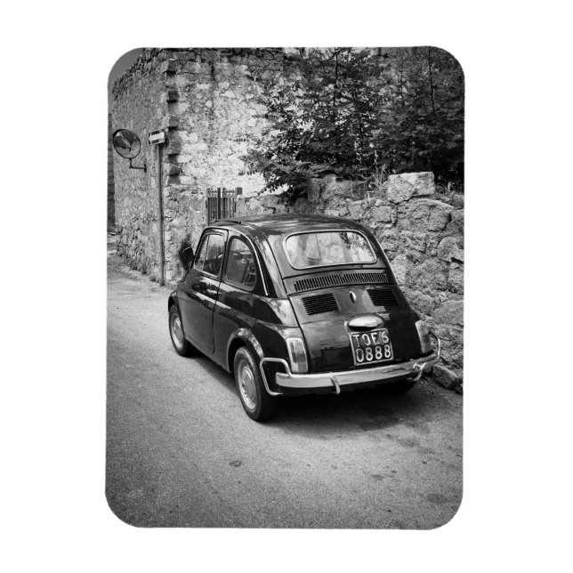 Magnet Flexible FIAT 500 voiture en noir et blanc (Vertical)