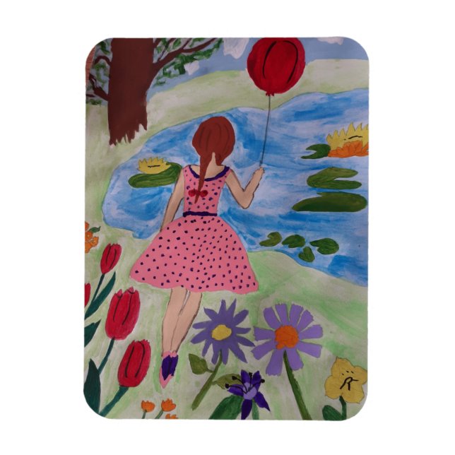 Magnet Flexible Fille Avec Ballons Rouges Aimant Photo Flexible (Vertical)