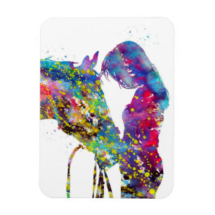 Magnet Flexible Fille Avec Cheval Colorée