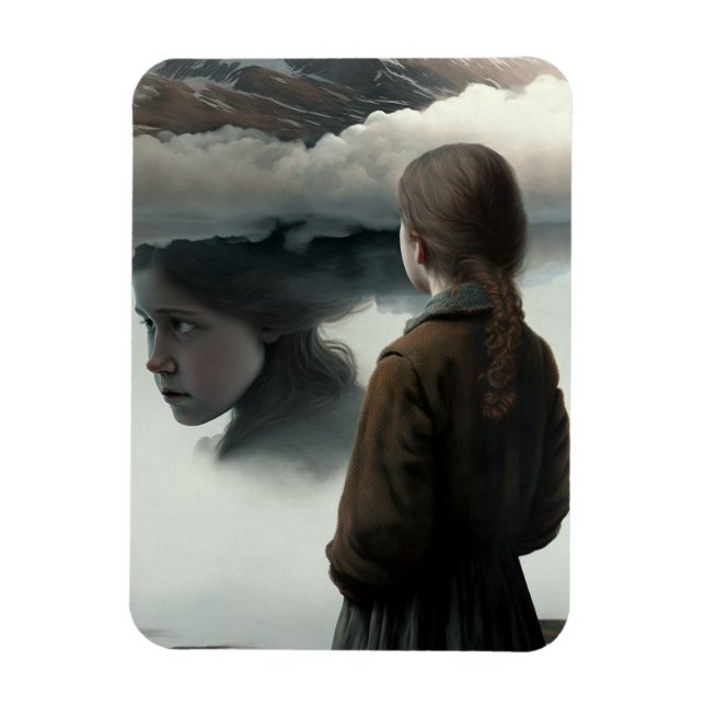 Magnet Flexible Fille avec des nuages (Vertical)