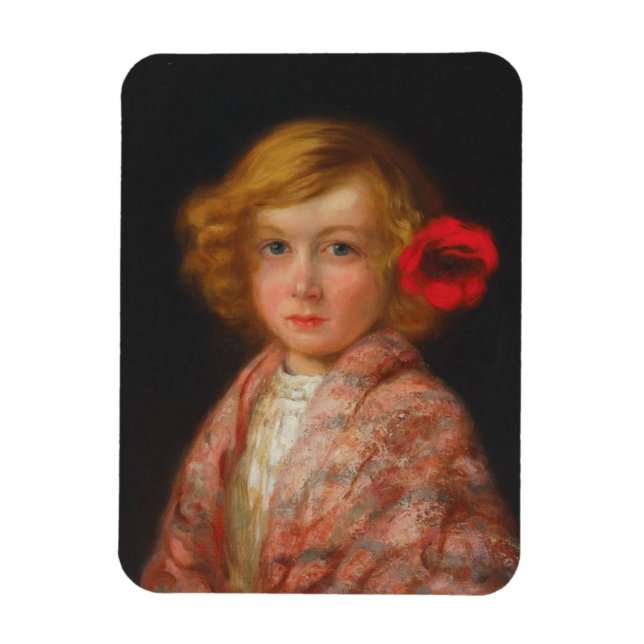 Magnet Flexible Fille avec une fleur rouge dans ses cheveux (Vertical)