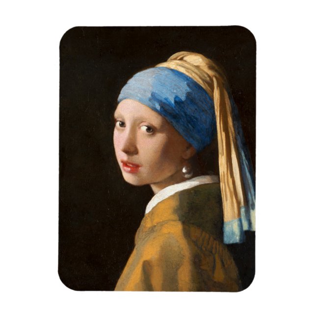 Magnet Flexible Fille avec une perle d'oreille Portrait Peinture (Vertical)