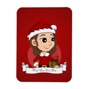 Magnet Flexible Fille de Noël aux cheveux bruns ondulés