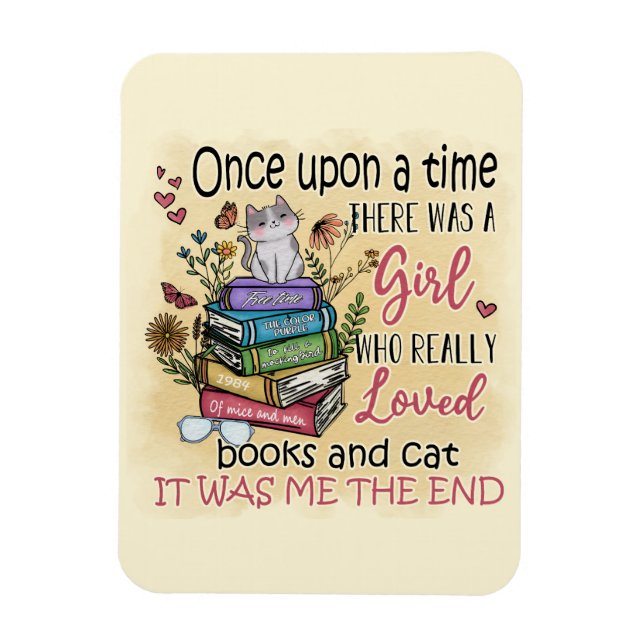 Magnet Flexible Fille qui aime les livres et les chats (Vertical)