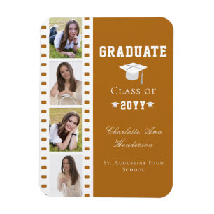 Magnet Flexible Filmstrip Four Photo Collage Graduation   Orange