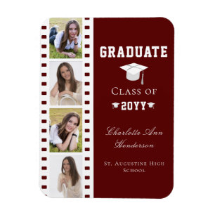 Magnet Flexible Filmstrip Four Photo Collage Graduation Red