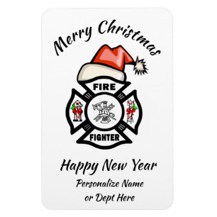 Magnet Flexible Firefighter Père Noël Fire Dept Carte de vacances