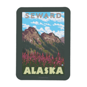 Magnet Flexible Fireweed et montagnes - Seward, Alaska