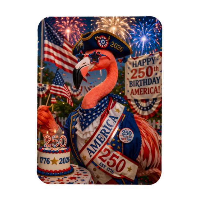 Magnet Flexible Flamant Rose Joyeux 250e Anniversaire Amérique 4 j (Vertical)