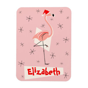 Magnet Flexible Flamant rose Père Noël Pink Nom aimant Portrait fl