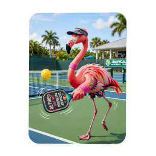 Magnet Flexible Flamant Rose Retraité au Club de Pickleball Tropic