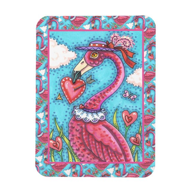 Magnet Flexible Flamant rose ROSE COEURS DE VALENTINE, INSÉPARABLE (Vertical)