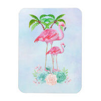 Flamant rose rose Momma & bébé avec palmiers