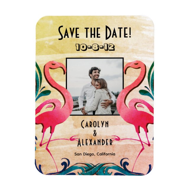 Magnet Flexible Flamants roses tropicaux Mariage photo Enregistrer (Vertical)