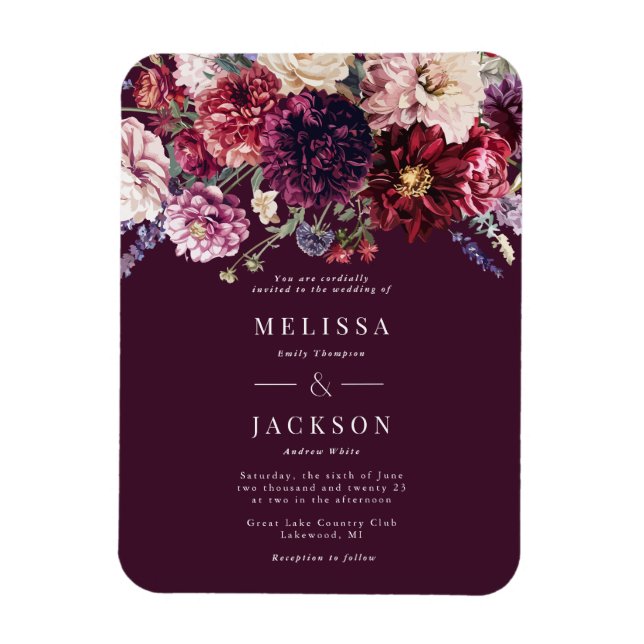 Magnet Flexible Fleur d'automne Dahlia Faire-part de mariage borde (Vertical)
