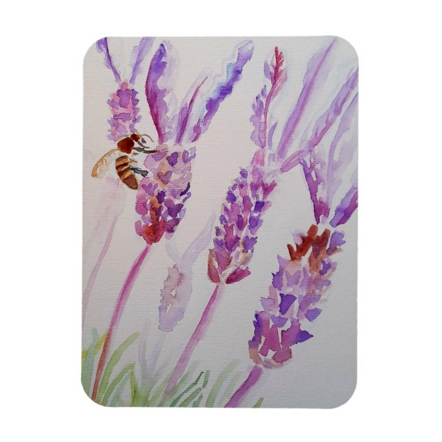 Magnet Flexible Fleur de lavande et aquarelle d'abeille (Vertical)