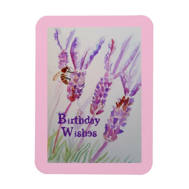 Magnet Flexible Fleur de lavande et aquarelle d'abeille Carte d'an (Vertical)