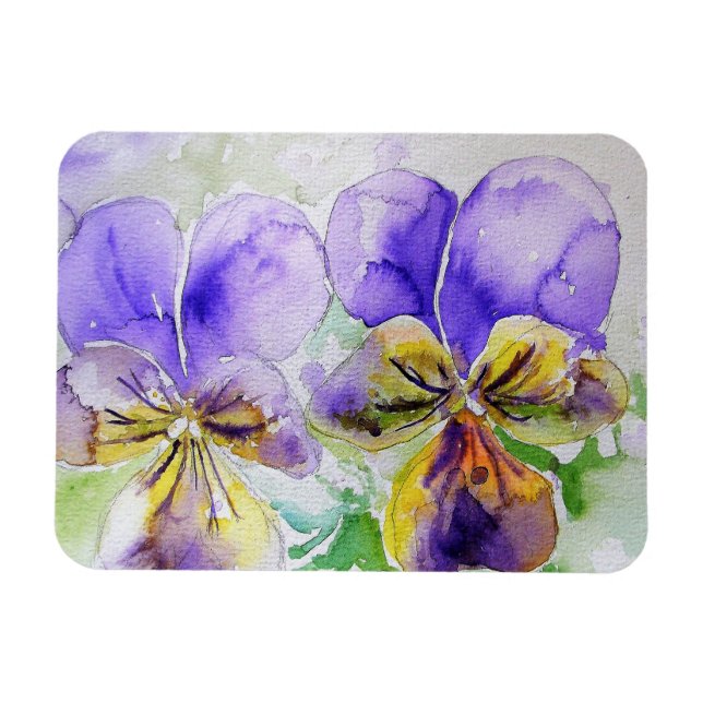 Magnet Flexible Fleur violette Viola Aquarelle Aimant Anniversaire (Horizontal)