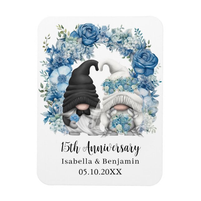 Magnet Flexible Fleurs bleues personnalisées 15e anniversaire Mari (Vertical)