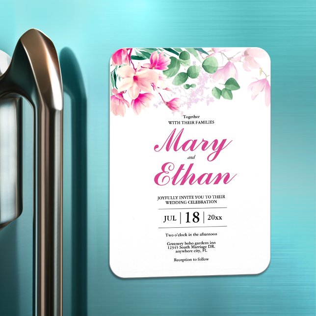 Magnet Flexible Fleurs de Magnolia rose Mariage Invitation naturel (Créateur téléchargé)