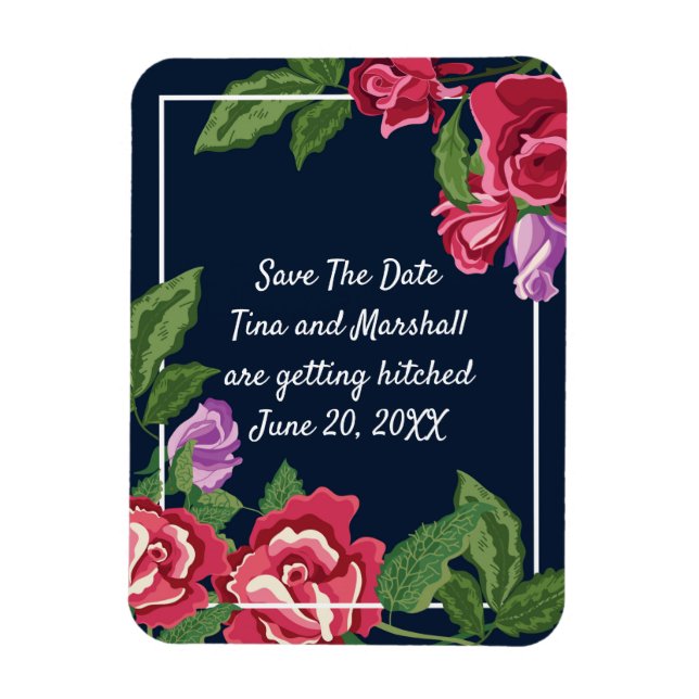Magnet Flexible Fleurs De Mariage Enregistrer La Date (Vertical)