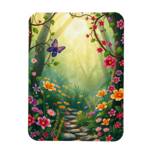 Magnet Flexible Fleurs et papillon dans une forêt tropicale enchan
