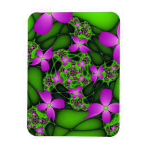 Magnet Flexible Fleurs fractales néon roses et vertes abstraites m