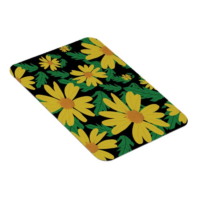 Magnet Flexible Fleurs marguerites jaunes avec aimant feuille vert (Côté Droit)