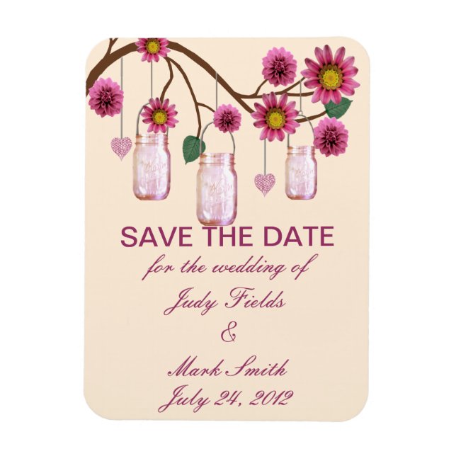 Magnet Flexible Fleurs Roses Bocaux Mason Enregistrer La Date Magn (Vertical)