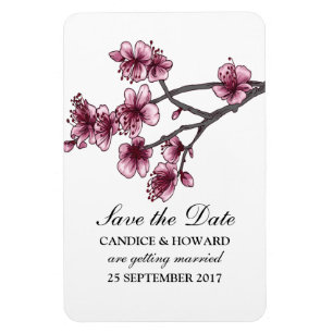 Magnet Flexible Fleurs simples roses de cerise Enregistrer la date