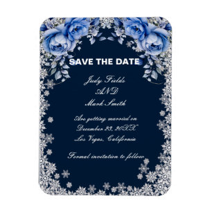 Magnet Flexible Flocon de neige Rose bleu Noël Enregistrer la date