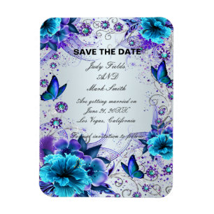 Magnet Flexible Floral Bleu Et Papillon Économisez L'Aimant Date