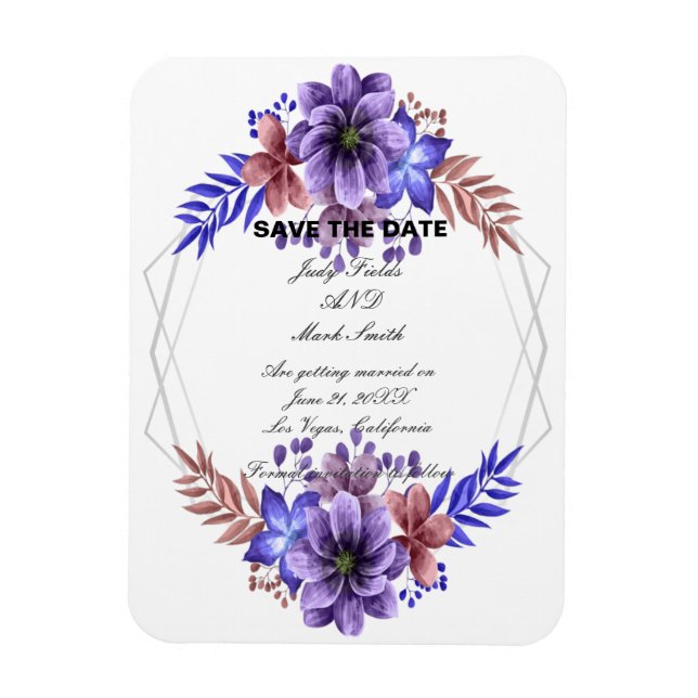 Magnet Flexible Floral D'Aquarelle Violet Et Bleu Enregistrer La D (Vertical)