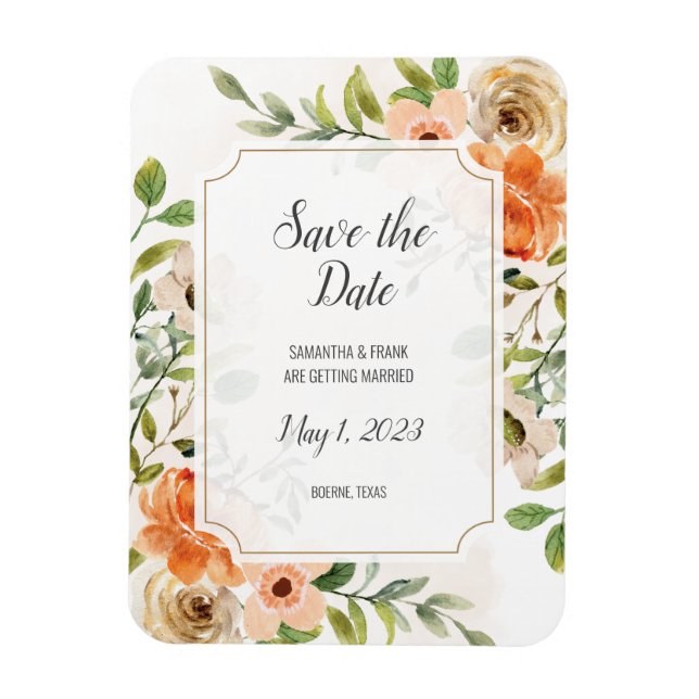 Magnet Flexible Floral en terre cuite rustique Enregistrer la date (Vertical)