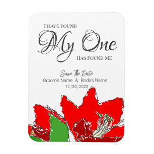 Magnet Flexible Floral Mariage Rouge Enregistrer La Date