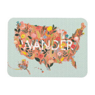 Magnet Flexible Floral USA Map - Jardin sauvage