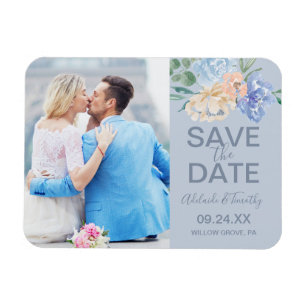 Magnet Flexible Flore bleu poussiéreux Slate Photo Enregistrer l