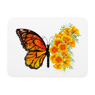Magnet Flexible Flower Butterfly with Yellow California Poppy