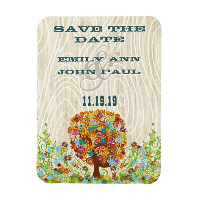 Magnet Flexible Flower Tree Wood Grain Enregistrer la date (Vertical)