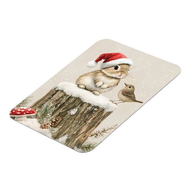 Magnet Flexible Forêt enneigée Bois hivernal Noël Lapin Oiseau  (Côté Gauche)