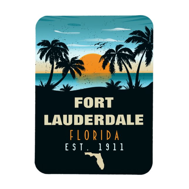 Magnet Flexible Fort Lauderdale Florida Beach Retro Sunset 60s (Vertical)