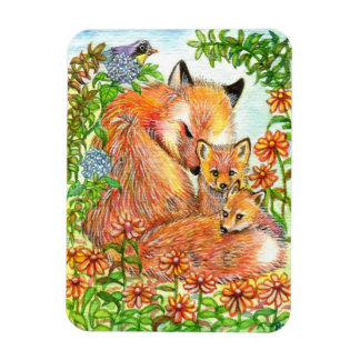 Magnet Flexible Foxes S'Étournant Dans Un Patch De Fleur