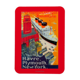 Magnet Flexible French Line Travel Poster, Havre to Plymouth, NY