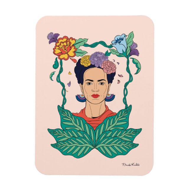 Magnet Flexible Frida Kahlo Graphisme du cadre floral (Vertical)